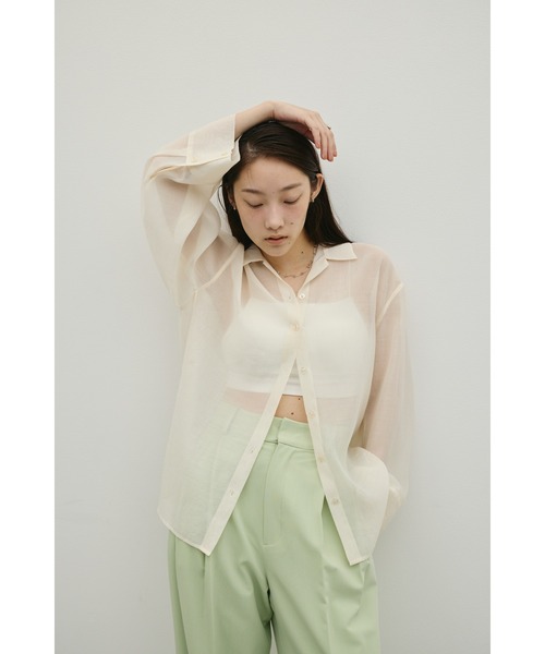 STYLEMIXER（スタイルミキサー）の「シアーオーバーシャツ（シャツ/ブラウス・レディース・イエロー/ブラウン/アイボリー/サックスブルー・FREE）」の10枚目の写真