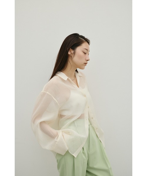 STYLEMIXER（スタイルミキサー）の「シアーオーバーシャツ（シャツ/ブラウス・レディース・イエロー/ブラウン/アイボリー/サックスブルー・FREE）」の11枚目の写真