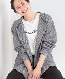 【洗濯機可/S-LL/体型カバー】大人カジュアルスタイルに フード付きストライプシャツ