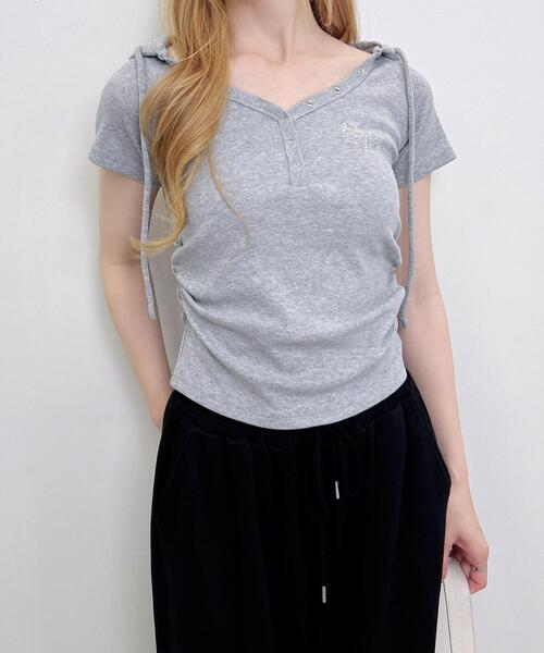 INGNI(イング)の「ヘンリーネックフードリブトップス(Tシャツ/カットソー・レディース・ブラック系7/ブラック/オフホワイト/グレー・M)」の4枚目の写真