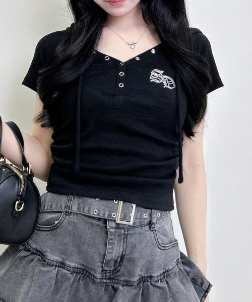 INGNI(イング)の「ヘンリーネックフードリブトップス(Tシャツ/カットソー・レディース・ブラック系7/ブラック/オフホワイト/グレー・M)」の1枚目の写真