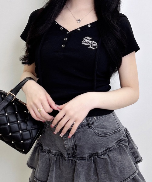 INGNI(イング)の「ヘンリーネックフードリブトップス(Tシャツ/カットソー・レディース・ブラック系7/ブラック/オフホワイト/グレー・M)」の13枚目の写真