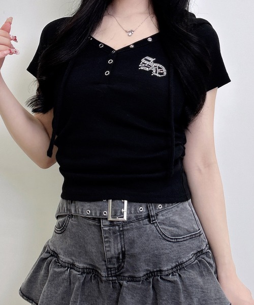 INGNI(イング)の「ヘンリーネックフードリブトップス(Tシャツ/カットソー・レディース・ブラック系7/ブラック/オフホワイト/グレー・M)」の14枚目の写真