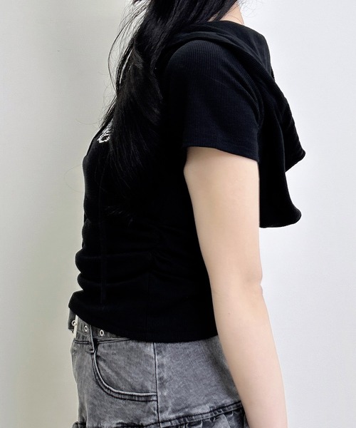 INGNI(イング)の「ヘンリーネックフードリブトップス(Tシャツ/カットソー・レディース・ブラック系7/ブラック/オフホワイト/グレー・M)」の15枚目の写真