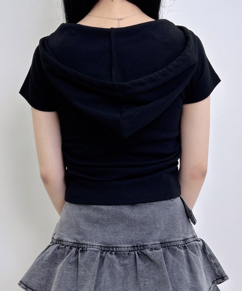 INGNI(イング)の「ヘンリーネックフードリブトップス(Tシャツ/カットソー・レディース・ブラック系7/ブラック/オフホワイト/グレー・M)」の16枚目の写真