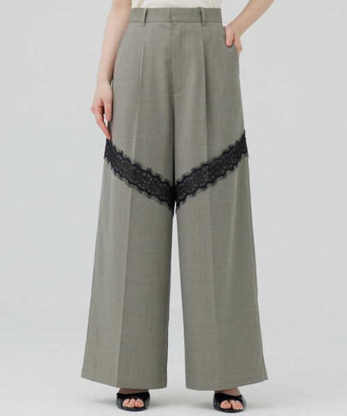 SENEE(セニー)の「lace docking wide pants(レースドッキングワイドパンツ)(スラックス・レディース・グレー/ブラック/ベージュ・MEDIUM/SMALL)」の3枚目の写真