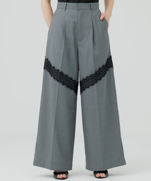 SENEE(セニー)の「lace docking wide pants(レースドッキングワイドパンツ)(スラックス・レディース・グレー/ブラック/ベージュ・MEDIUM/SMALL)」の2枚目の写真