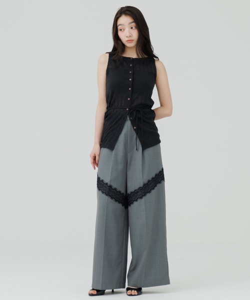 SENEE(セニー)の「lace docking wide pants(レースドッキングワイドパンツ)(スラックス・レディース・グレー/ブラック/ベージュ・MEDIUM/SMALL)」の12枚目の写真