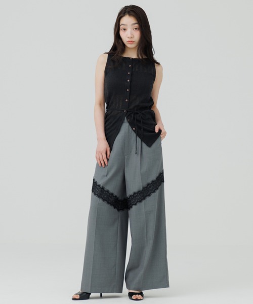 SENEE(セニー)の「lace docking wide pants(レースドッキングワイドパンツ)(スラックス・レディース・グレー/ブラック/ベージュ・MEDIUM/SMALL)」の13枚目の写真