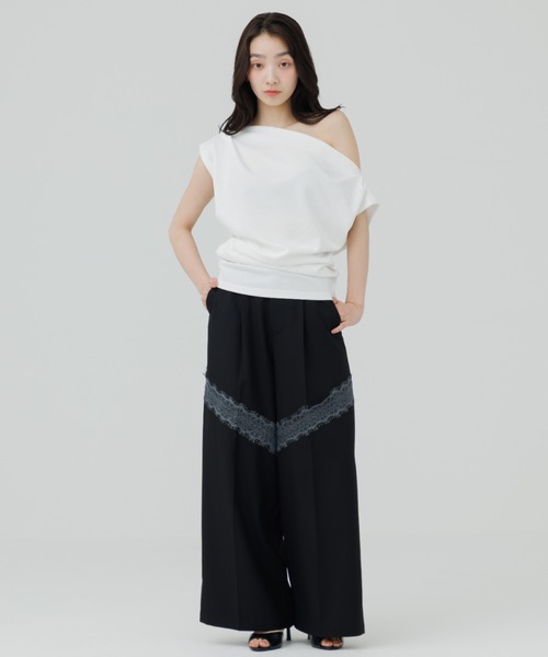SENEE(セニー)の「lace docking wide pants(レースドッキングワイドパンツ)(スラックス・レディース・グレー/ブラック/ベージュ・MEDIUM/SMALL)」の10枚目の写真