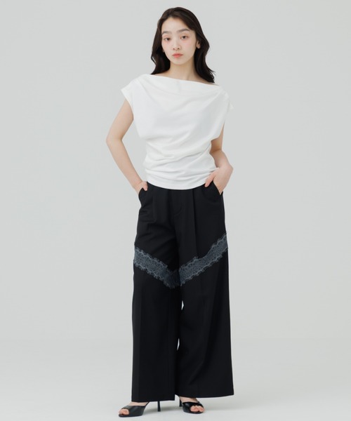 SENEE(セニー)の「lace docking wide pants(レースドッキングワイドパンツ)(スラックス・レディース・グレー/ブラック/ベージュ・MEDIUM/SMALL)」の9枚目の写真
