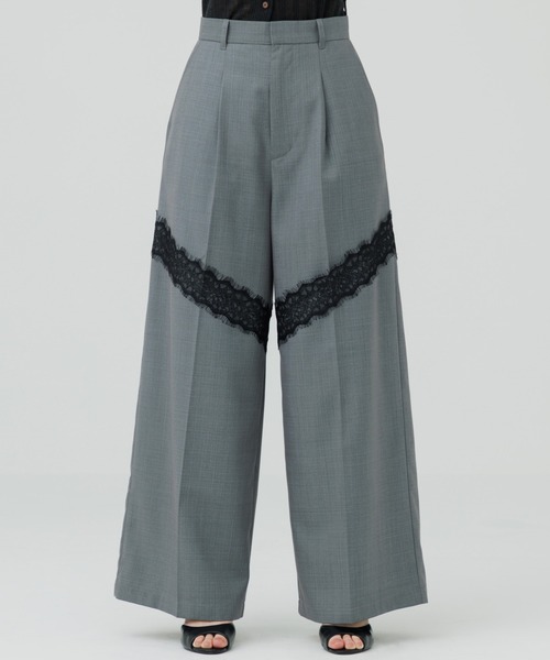 SENEE(セニー)の「lace docking wide pants(レースドッキングワイドパンツ)(スラックス・レディース・グレー/ブラック/ベージュ・MEDIUM/SMALL)」の11枚目の写真