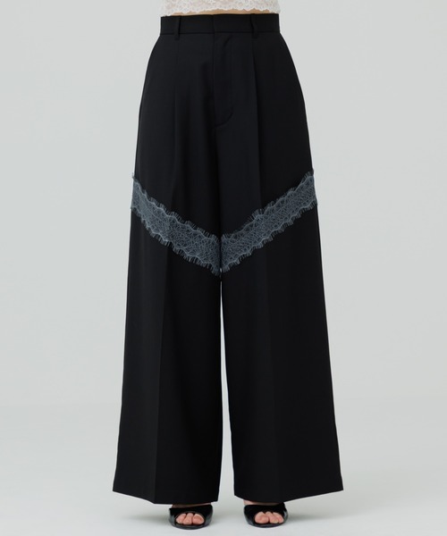 SENEE(セニー)の「lace docking wide pants(レースドッキングワイドパンツ)(スラックス・レディース・グレー/ブラック/ベージュ・MEDIUM/SMALL)」の6枚目の写真