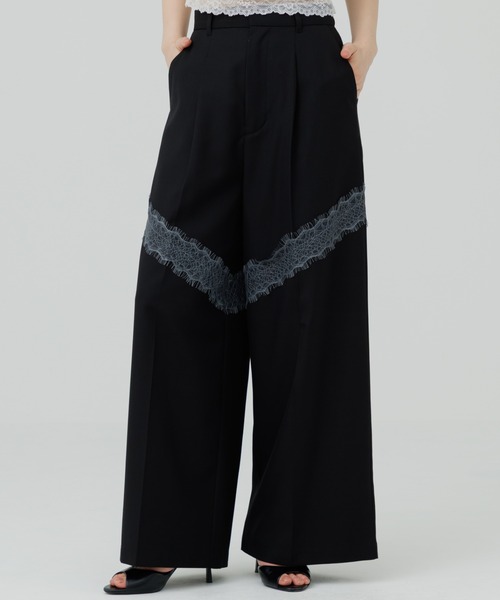 SENEE(セニー)の「lace docking wide pants(レースドッキングワイドパンツ)(スラックス・レディース・グレー/ブラック/ベージュ・MEDIUM/SMALL)」の7枚目の写真
