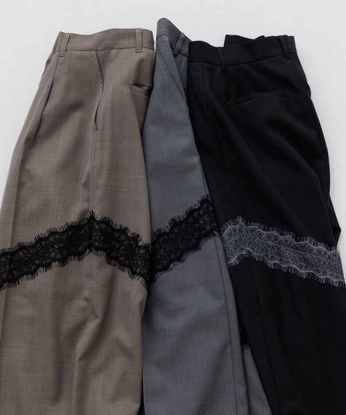 SENEE(セニー)の「lace docking wide pants(レースドッキングワイドパンツ)(スラックス・レディース・グレー/ブラック/ベージュ・MEDIUM/SMALL)」の5枚目の写真