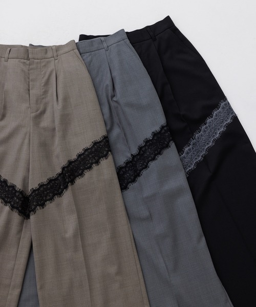 SENEE(セニー)の「lace docking wide pants(レースドッキングワイドパンツ)(スラックス・レディース・グレー/ブラック/ベージュ・MEDIUM/SMALL)」の4枚目の写真
