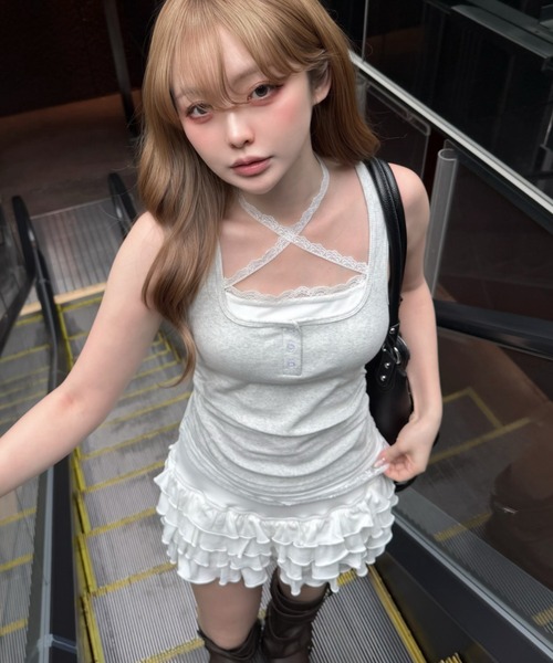 RAY CASSIN(レイカズン)の「【ボーダー / レース】カップ付きレイヤードキャミソール(キャミソール・レディース・グレー/ブルー系その他2/ネイビー/グレー系その他2/ホワイト系その他・FREE)」の1枚目の写真