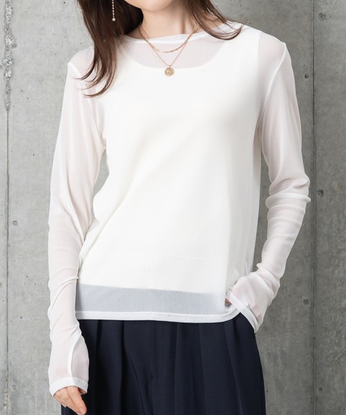 MAISONCOMFY (メゾンコンフィ)の「【ほんのり透け感のあるシアーカットソー】1枚でもレイヤードでも「サマ」になる優秀アイテム(Tシャツ/カットソー・レディース・ブラック/サックスブルー/ホワイト・FREE)」の1枚目の写真