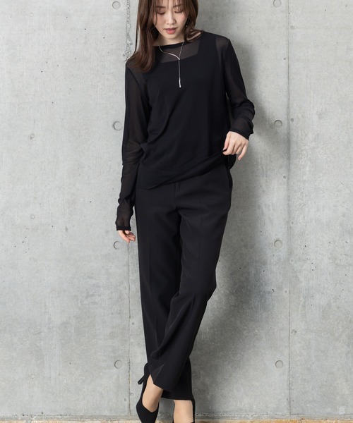 MAISONCOMFY (メゾンコンフィ)の「【ほんのり透け感のあるシアーカットソー】1枚でもレイヤードでも「サマ」になる優秀アイテム(Tシャツ/カットソー・レディース・ブラック/サックスブルー/ホワイト・FREE)」の5枚目の写真