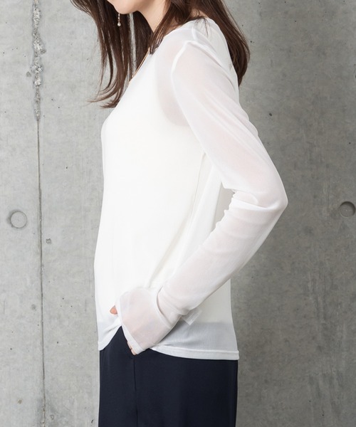 MAISONCOMFY (メゾンコンフィ)の「【ほんのり透け感のあるシアーカットソー】1枚でもレイヤードでも「サマ」になる優秀アイテム(Tシャツ/カットソー・レディース・ブラック/サックスブルー/ホワイト・FREE)」の8枚目の写真