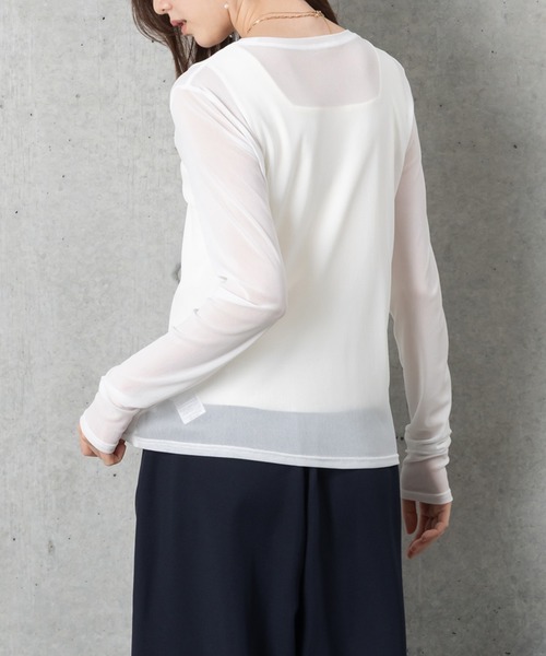 MAISONCOMFY (メゾンコンフィ)の「【ほんのり透け感のあるシアーカットソー】1枚でもレイヤードでも「サマ」になる優秀アイテム(Tシャツ/カットソー・レディース・ブラック/サックスブルー/ホワイト・FREE)」の9枚目の写真