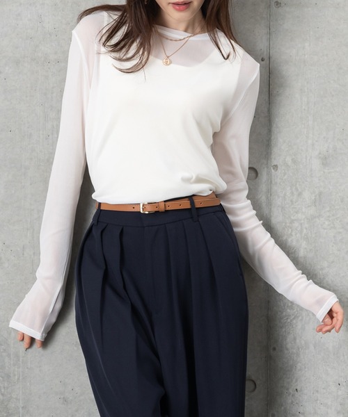 MAISONCOMFY (メゾンコンフィ)の「【ほんのり透け感のあるシアーカットソー】1枚でもレイヤードでも「サマ」になる優秀アイテム(Tシャツ/カットソー・レディース・ブラック/サックスブルー/ホワイト・FREE)」の13枚目の写真