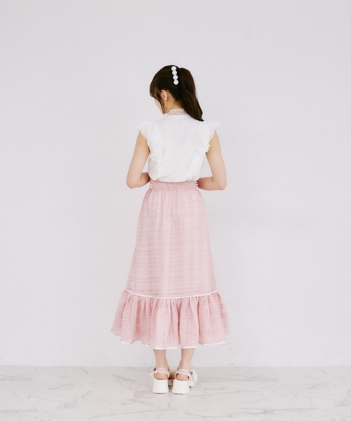 Suyunn（スユン）の「３ＷＡＹリボン付きパール釦シアーチェックロングスカート（スカート・レディース・ピンク/ホワイト・M）」の13枚目の写真