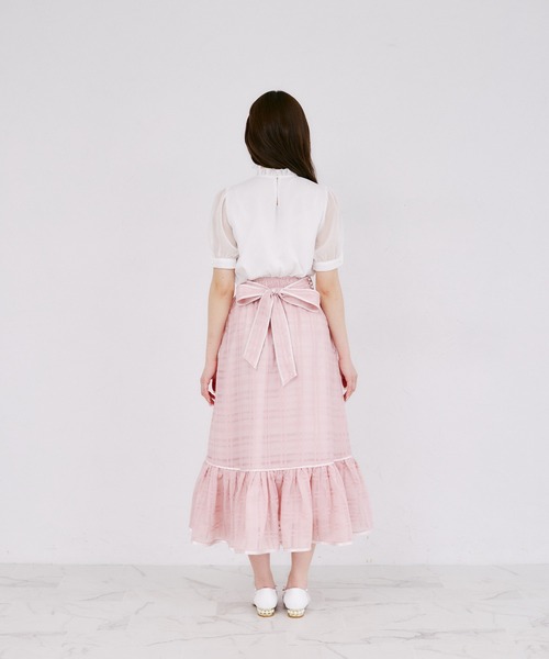 Suyunn（スユン）の「３ＷＡＹリボン付きパール釦シアーチェックロングスカート（スカート・レディース・ピンク/ホワイト・M）」の16枚目の写真