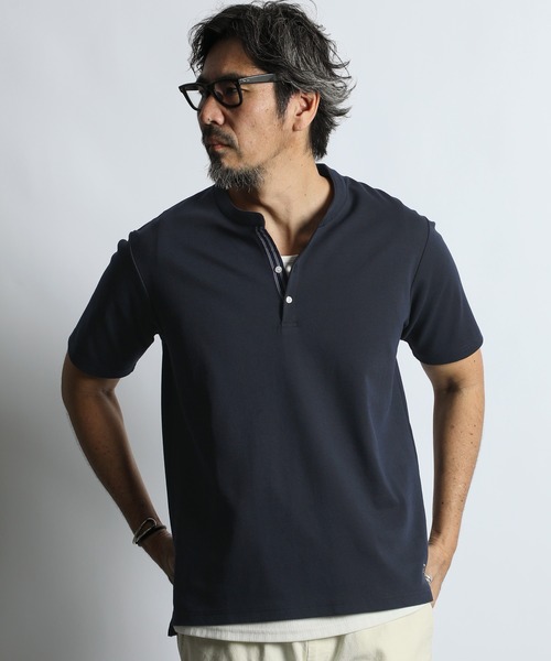 COOLFIBER' PLATING V-NECK OPEN COLLAR TEE：吸水速乾・防シワ クール