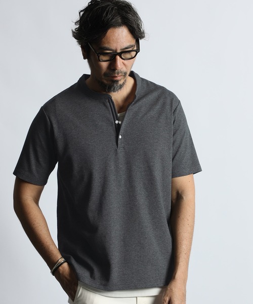 COOLFIBER' PLATING V-NECK OPEN COLLAR TEE：吸水速乾・防シワ クール