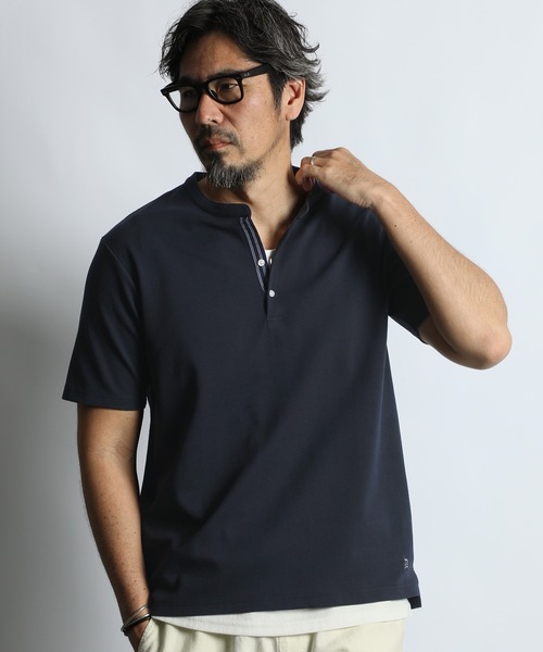 The DUFFER of ST.GEORGE(ザダファーオブセントジョージ)の「'COOLFIBER' PLATING V-NECK OPEN COLLAR TEE:吸水速乾・防シワ クールファイバー Vネック オープンカラー スキッパーTシャツ(Tシャツ/カットソー・メンズ・チャコールグレー/ホワイト/ブラック/ネイビー・SMALL/X-LARGE/LARGE/MEDIUM)」の11枚目の写真