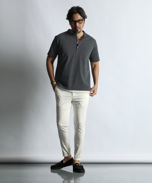 The DUFFER of ST.GEORGE(ザダファーオブセントジョージ)の「'COOLFIBER' PLATING V-NECK OPEN COLLAR TEE:吸水速乾・防シワ クールファイバー Vネック オープンカラー スキッパーTシャツ(Tシャツ/カットソー・メンズ・チャコールグレー/ホワイト/ブラック/ネイビー・SMALL/X-LARGE/LARGE/MEDIUM)」の10枚目の写真