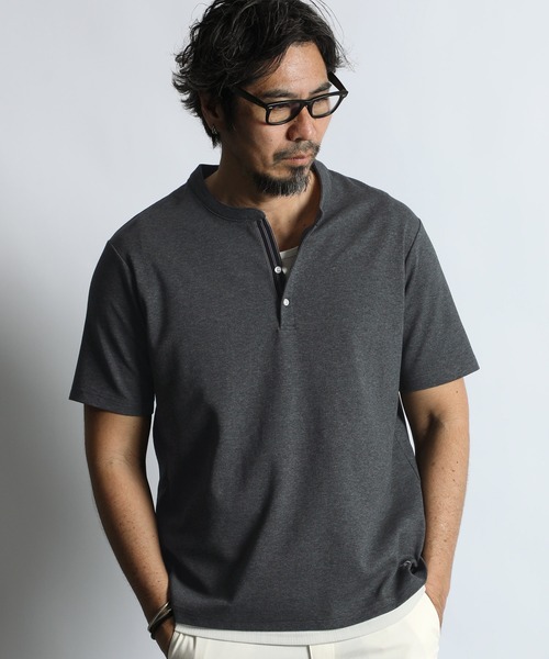 The DUFFER of ST.GEORGE(ザダファーオブセントジョージ)の「'COOLFIBER' PLATING V-NECK OPEN COLLAR TEE:吸水速乾・防シワ クールファイバー Vネック オープンカラー スキッパーTシャツ(Tシャツ/カットソー・メンズ・チャコールグレー/ホワイト/ブラック/ネイビー・SMALL/X-LARGE/LARGE/MEDIUM)」の9枚目の写真