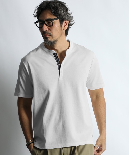 The DUFFER of ST.GEORGE(ザダファーオブセントジョージ)の「'COOLFIBER' PLATING V-NECK OPEN COLLAR TEE:吸水速乾・防シワ クールファイバー Vネック オープンカラー スキッパーTシャツ(Tシャツ/カットソー・メンズ・チャコールグレー/ホワイト/ブラック/ネイビー・SMALL/X-LARGE/LARGE/MEDIUM)」の5枚目の写真