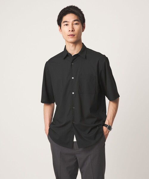 green label relaxing(グリーンレーベルリラクシング)の「【WEB限定】JUST fit ウールライク 半袖 シャツ(シャツ/ブラウス・メンズ・ダークグレー/ブラック/モカ・S/M/L/XL)」の2枚目の写真