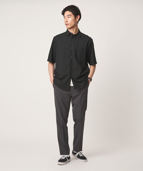 green label relaxing(グリーンレーベルリラクシング)の「【WEB限定】JUST fit ウールライク 半袖 シャツ(シャツ/ブラウス・メンズ・ダークグレー/ブラック/モカ・S/M/L/XL)」の6枚目の写真
