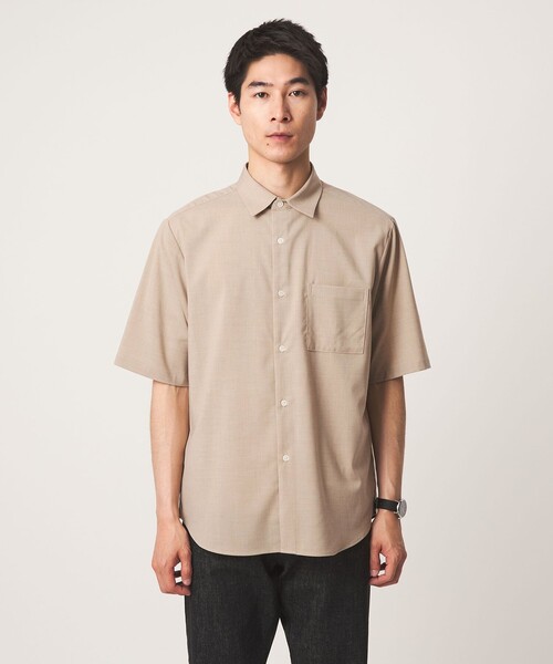green label relaxing(グリーンレーベルリラクシング)の「【WEB限定】JUST fit ウールライク 半袖 シャツ(シャツ/ブラウス・メンズ・ダークグレー/ブラック/モカ・S/M/L/XL)」の9枚目の写真