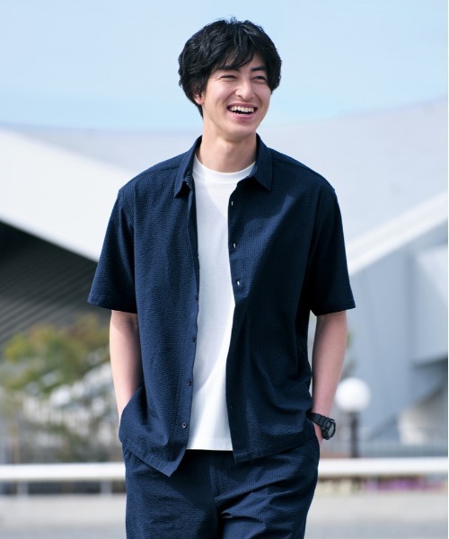 Right-on（ライトオン）の「サッカー半袖シャツ／セットアップ対応（シャツ/ブラウス・メンズ・ブラック/ブラウン/ネイビー・M/L/XL/S）」の3枚目の写真
