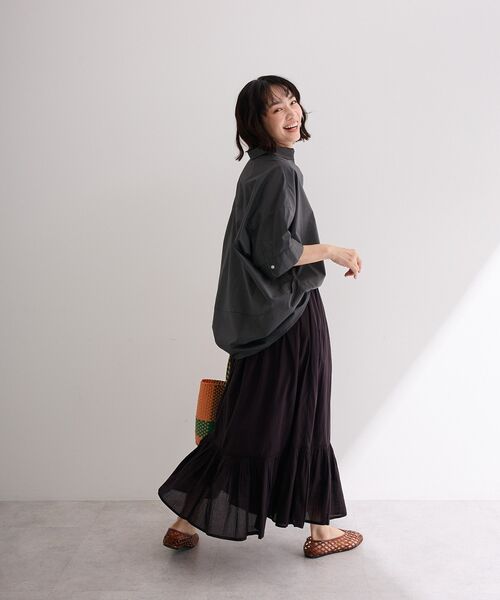 Green Parks(グリーンパークス)の「UVカットスキッパー半袖シャツ(シャツ/ブラウス・レディース・ストライプ/オフホワイト/チャコールグレー・FREE)」の15枚目の写真