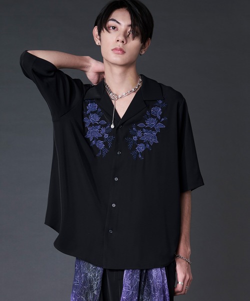 Ellno Loset(エルノロゼット)の「【機能性付き】ローズ刺繍開襟シャツ/SETUP対応(シャツ/ブラウス・メンズ・ブラック/チャコール/オフホワイト・LARGE/MEDIUM/SMALL)」の12枚目の写真