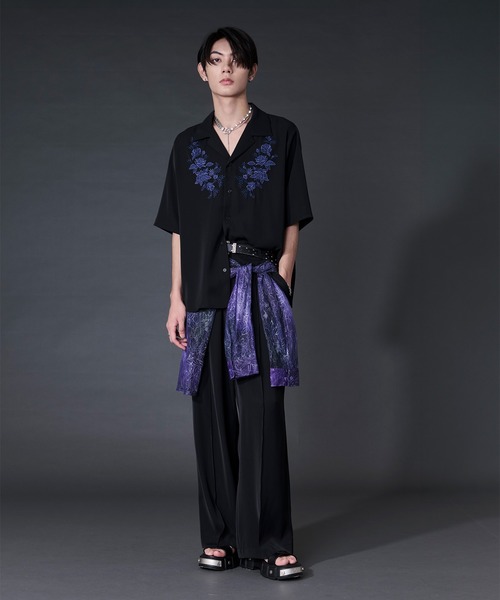 Ellno Loset(エルノロゼット)の「【機能性付き】ローズ刺繍開襟シャツ/SETUP対応(シャツ/ブラウス・メンズ・ブラック/チャコール/オフホワイト・LARGE/MEDIUM/SMALL)」の15枚目の写真