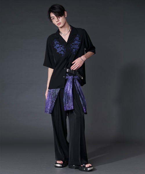 Ellno Loset(エルノロゼット)の「【機能性付き】ローズ刺繍開襟シャツ/SETUP対応(シャツ/ブラウス・メンズ・ブラック/チャコール/オフホワイト・LARGE/MEDIUM/SMALL)」の16枚目の写真