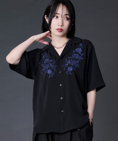 Ellno Loset(エルノロゼット)の「【機能性付き】ローズ刺繍開襟シャツ/SETUP対応(シャツ/ブラウス・メンズ・ブラック/チャコール/オフホワイト・LARGE/MEDIUM/SMALL)」の19枚目の写真