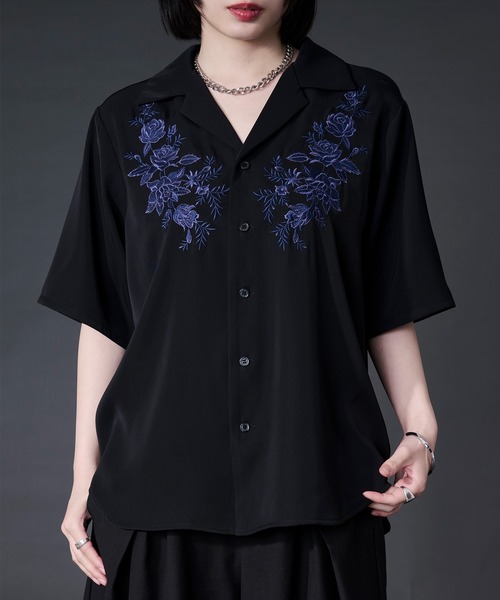 Ellno Loset(エルノロゼット)の「【機能性付き】ローズ刺繍開襟シャツ/SETUP対応(シャツ/ブラウス・メンズ・ブラック/チャコール/オフホワイト・LARGE/MEDIUM/SMALL)」の17枚目の写真