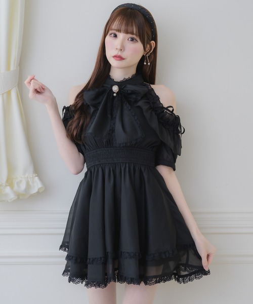 ボウタイリボンアメスリ風ワンピース（ワンピース）｜couture BY