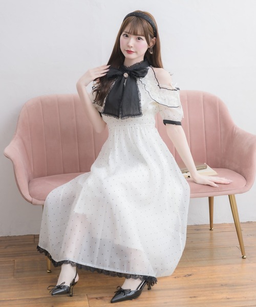 couture BY ROJITA(クチュールバイロジータ)の「【Mサイズ/ロング丈】ボウタイリボンアメスリ風ワンピース(ワンピース・レディース・ブラック/マルチ/ピンク/ブルー・FREE/MEDIUM)」の11枚目の写真