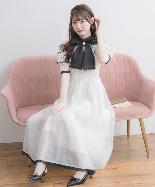 couture BY ROJITA(クチュールバイロジータ)の「【Mサイズ/ロング丈】ボウタイリボンアメスリ風ワンピース(ワンピース・レディース・ブラック/マルチ/ピンク/ブルー・FREE/MEDIUM)」の13枚目の写真
