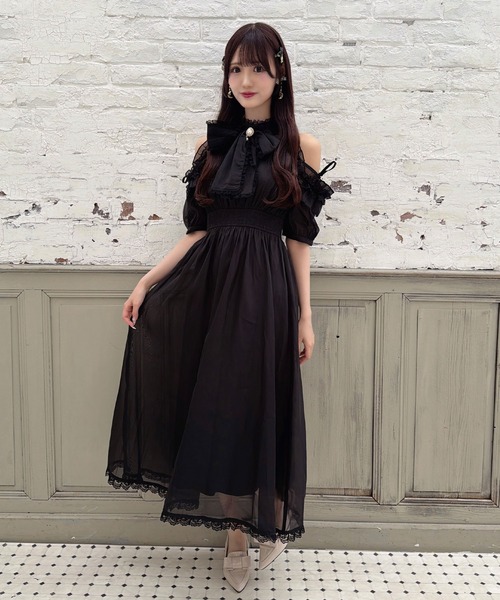 couture BY ROJITA(クチュールバイロジータ)の「【Mサイズ/ロング丈】ボウタイリボンアメスリ風ワンピース(ワンピース・レディース・ブラック/マルチ/ピンク/ブルー・FREE/MEDIUM)」の19枚目の写真