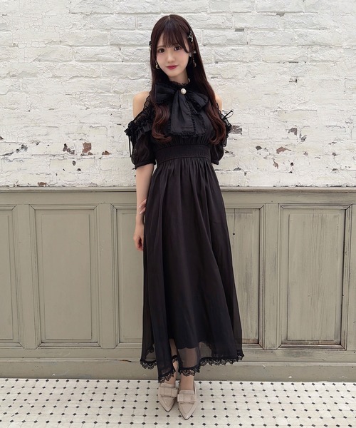 couture BY ROJITA(クチュールバイロジータ)の「【Mサイズ/ロング丈】ボウタイリボンアメスリ風ワンピース(ワンピース・レディース・ブラック/マルチ/ピンク/ブルー・FREE/MEDIUM)」の21枚目の写真