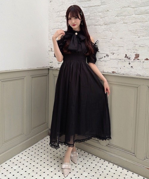 couture BY ROJITA(クチュールバイロジータ)の「【Mサイズ/ロング丈】ボウタイリボンアメスリ風ワンピース(ワンピース・レディース・ブラック/マルチ/ピンク/ブルー・FREE/MEDIUM)」の20枚目の写真